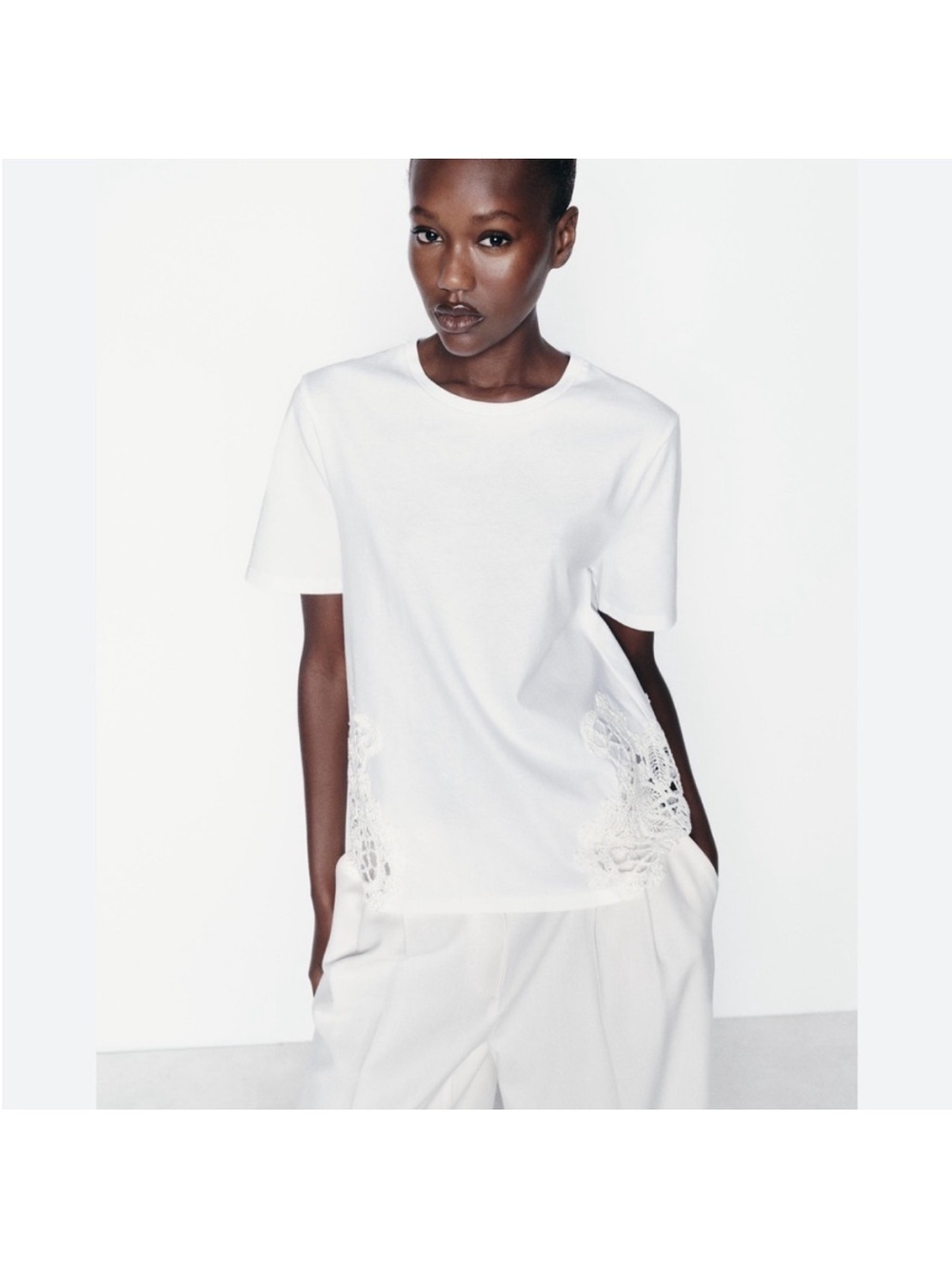 Zara white lace t shirt top size small